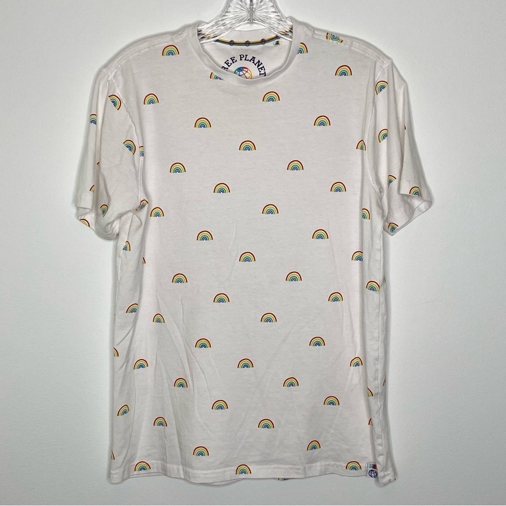 Free Planet Rainbow Print Crew Neck T-Shirt